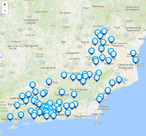 Mapa com as lojas de atendimento da Cedae