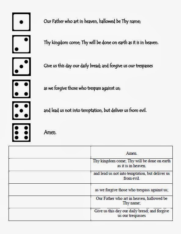 The Catholic Toolbox: Our Father Roll a Prayer Worksheet