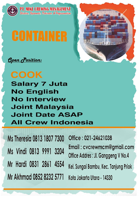 Job Pelaut Cook, Mualim 2, Master Bulan November 2023