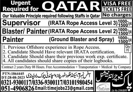 Latest Jobs in Qatar For Supervisor and Blaster 2023 - Thesevenfact.com