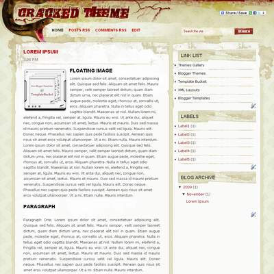 Cracked Blogger Template 2 Columns, Fixed Width, Brown, white, Wordpress Adaptation