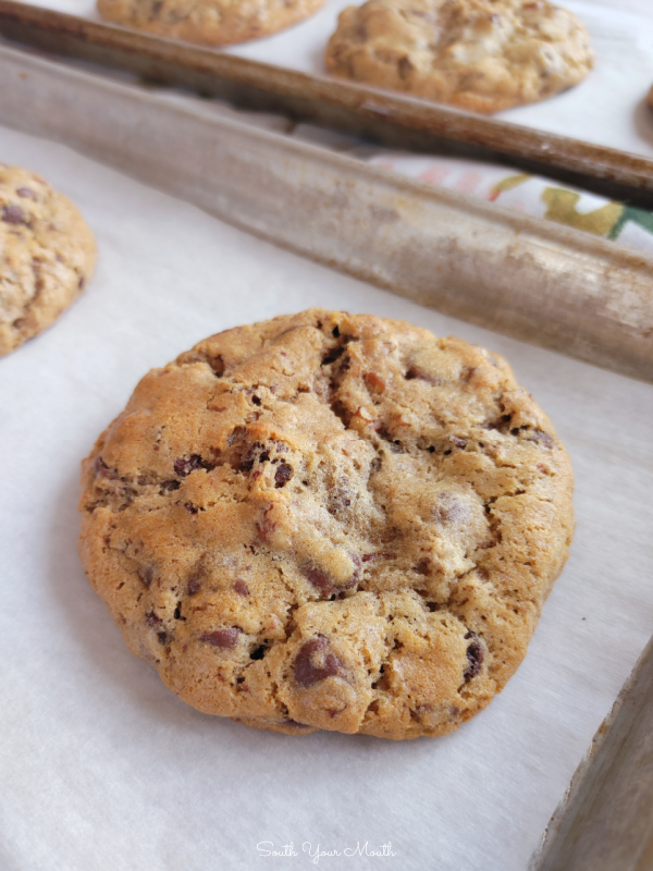 Bakery-Style Chocolate Chip Cookies! The BEST big, chunky, oversized cookies thick with chocolate chips and chopped nuts, inspired by Levain Bakery’s famous giant cookies.