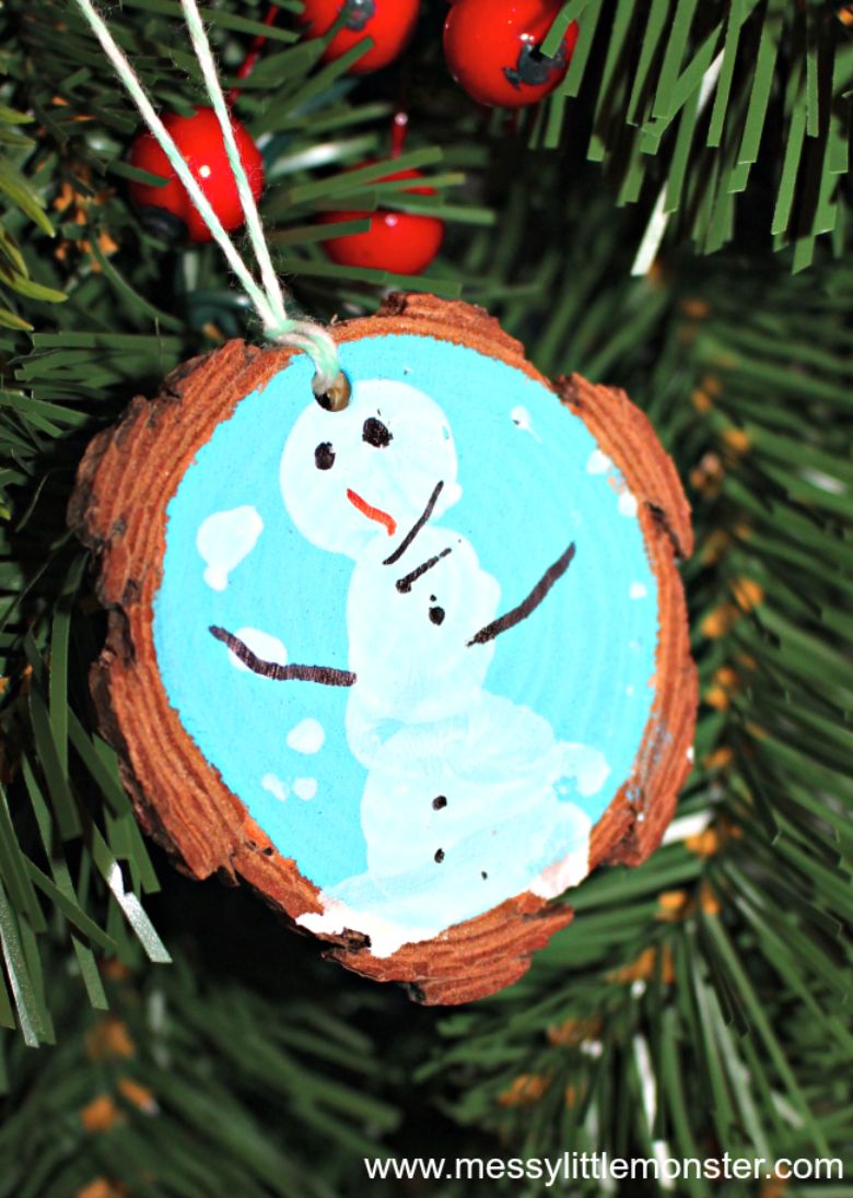 snowman fingerprint ornament - snowman crafts for kids