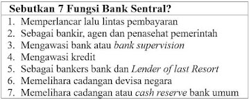 Sebutkan 7 fungsi bank sentral?