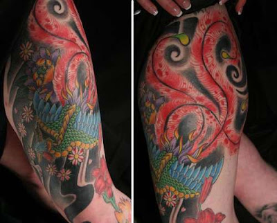 Lily Flowers and Hummingbird Arm Tattoo Phoenix Bird Leg Tattoo 2 