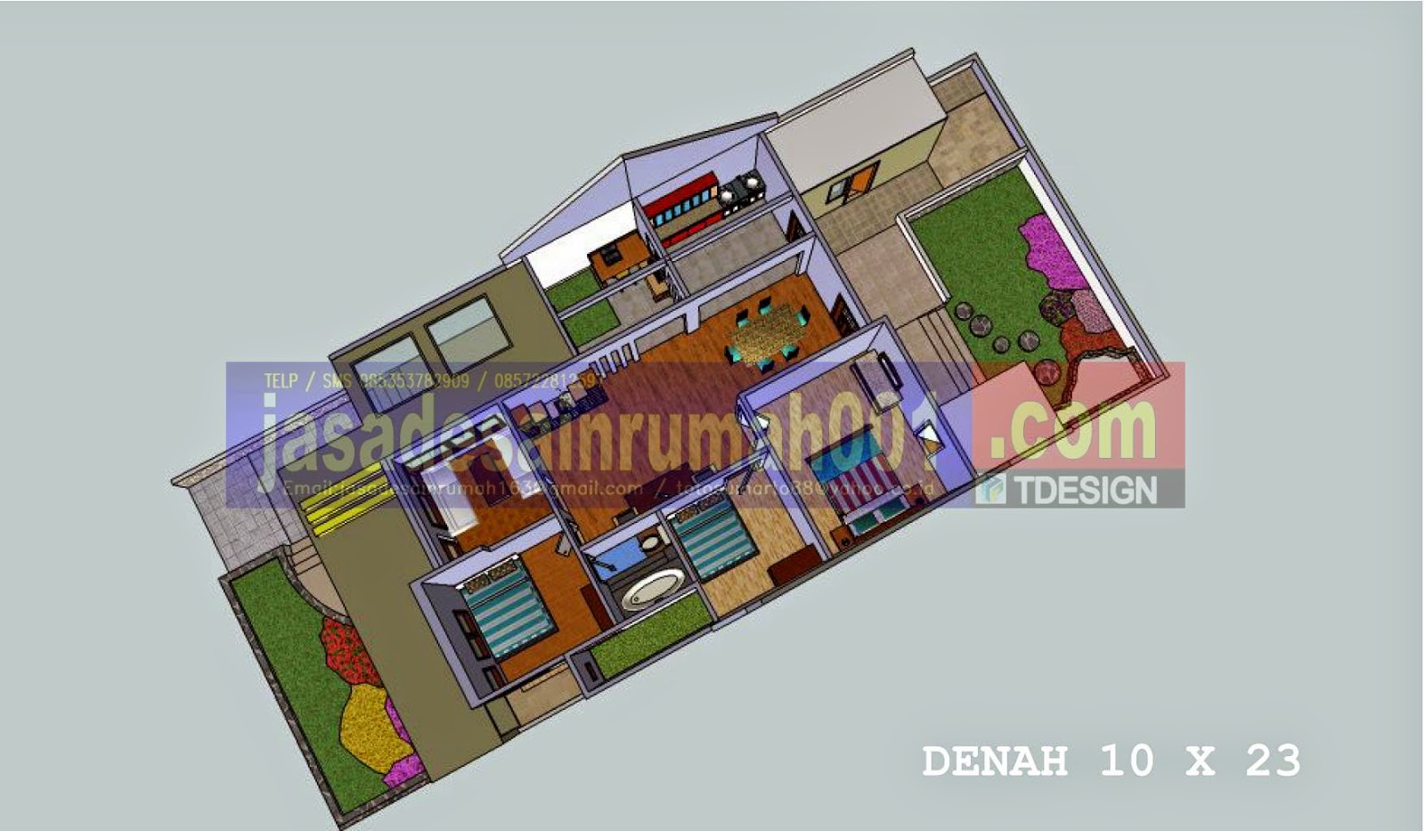 JASA DESAIN RUMAH T DESIGN DESAIN RUMAH MINIMALIS 10X23 M2