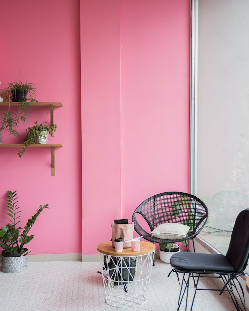 modern room with wall painted pink