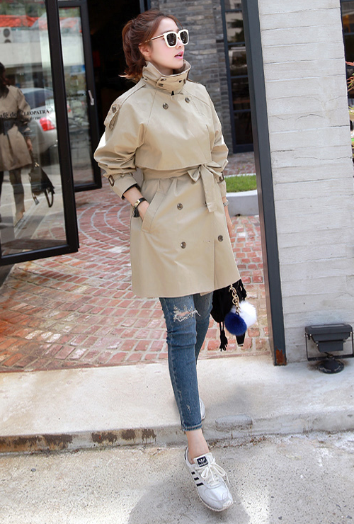 Earth Tone Funnel Neck Trench Coat