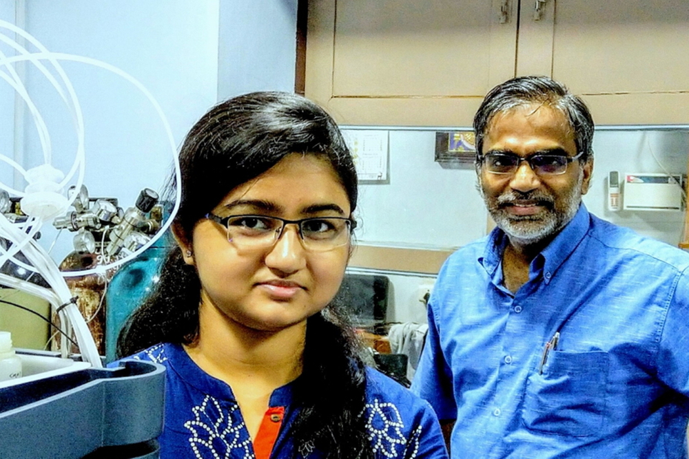 Ms. Papri Chakraborty (front) with Prof T. Pradeep in their laboratory at IIT Madras, Chennai, India.