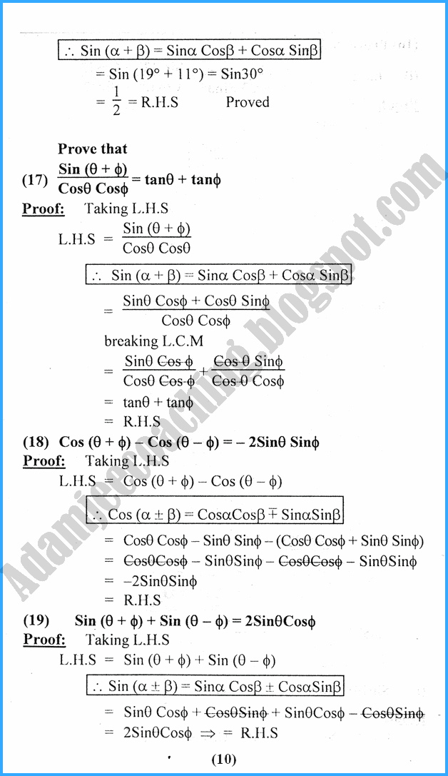 trigonometric-identities-exercise-10-2-mathematics-11th