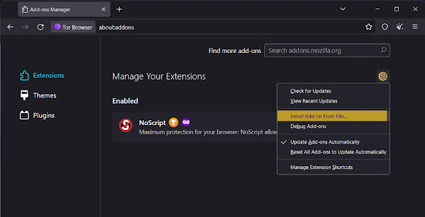 Access Tor Browser Add-ons Manager