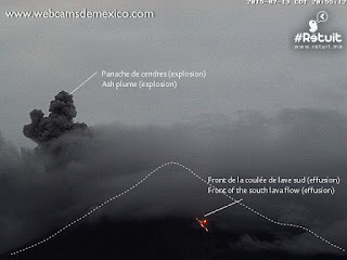 Explosions et coulée de lave sur le volcan Colima, 13 juillet 2015