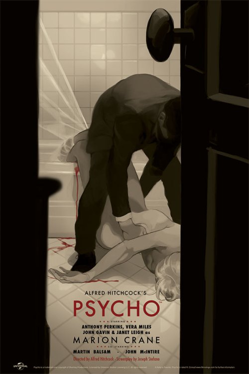 Tomer Hanuka ilustrações posters cartazes filmes vintage Psicose (Psycho)