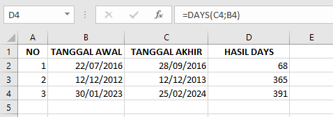 Cara Memasukkan Fungsi DAYS di Microsoft Excel