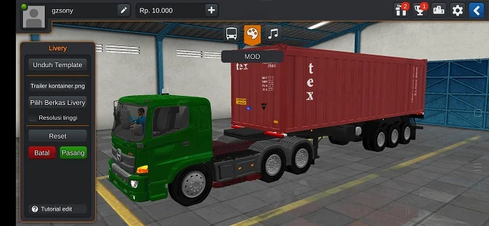 MOD BUSSID Truck Hino Trailer Kontainer Full Anim