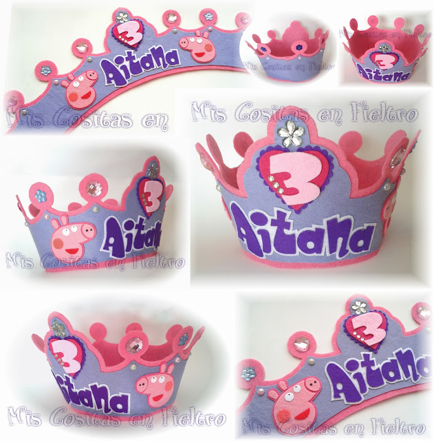 corona de cumpleaños, corona de fieltro, Peppa Pig, fiesta,  corona de cumpleaños, corona de fieltro, Peppa Pig, George Pig, fiesta,  corona, cumpleaños, personajes, felt crown