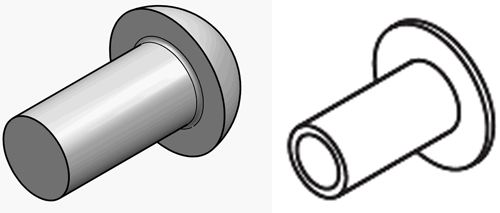 Two examples of rivets. Left: Round head. Right: flat head.