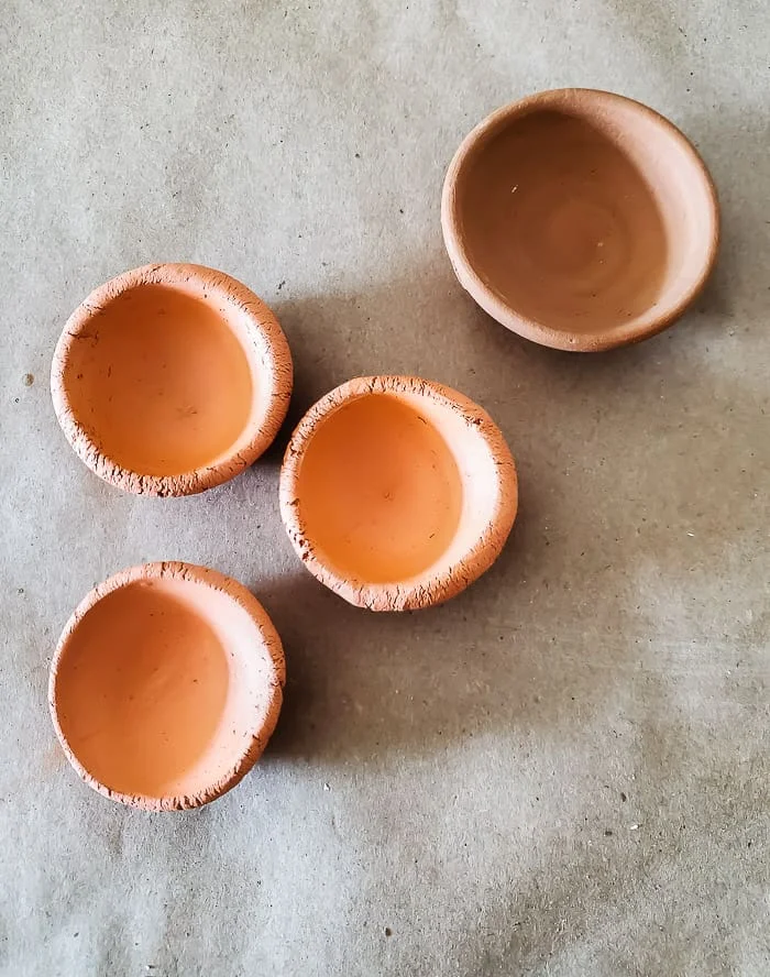 dried clay bowls with rough edges