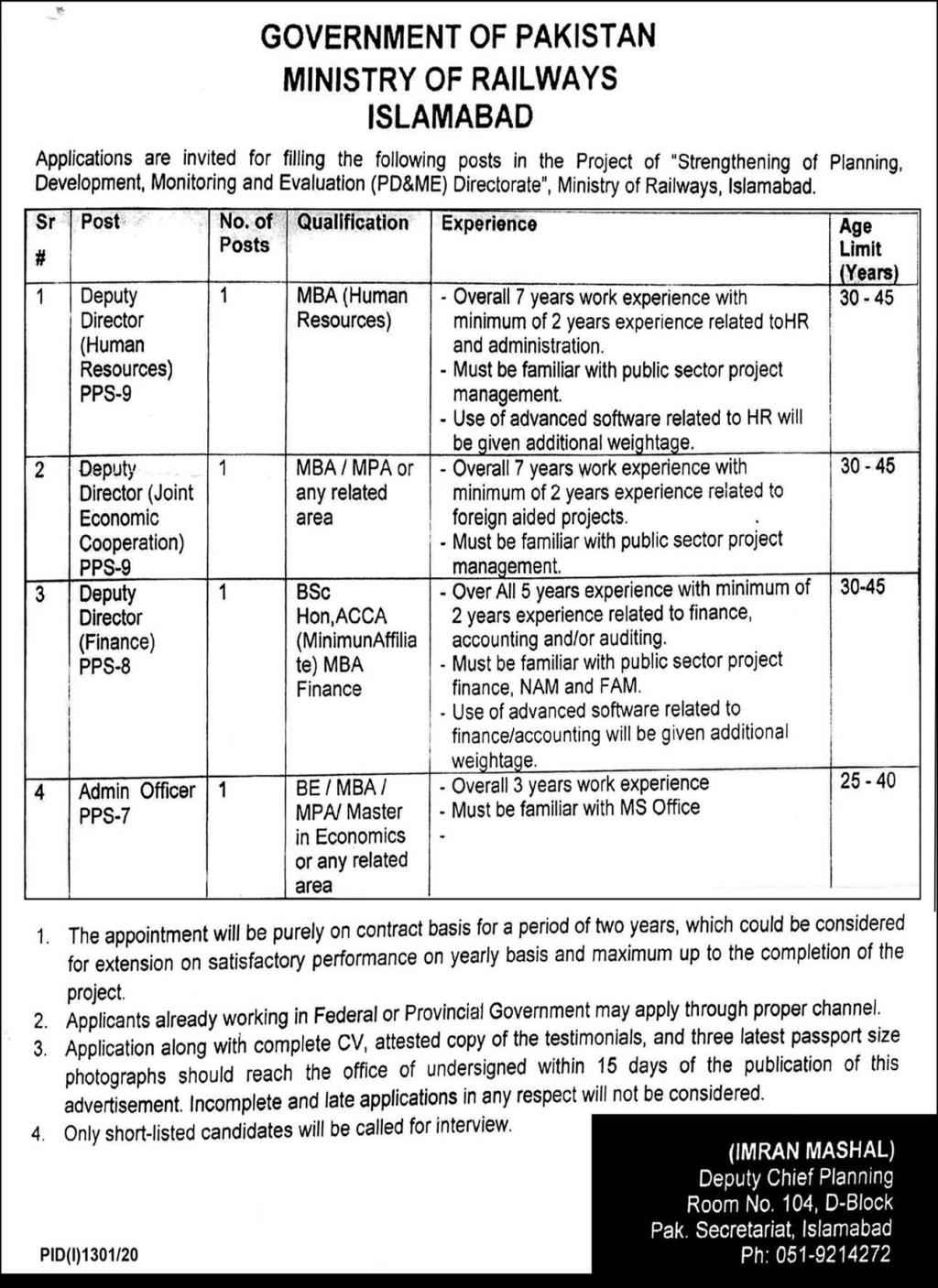 Latest Ministry of Railways Management Posts 2020