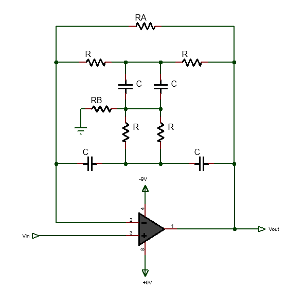 modified twin-t band pass filter circuit diagram