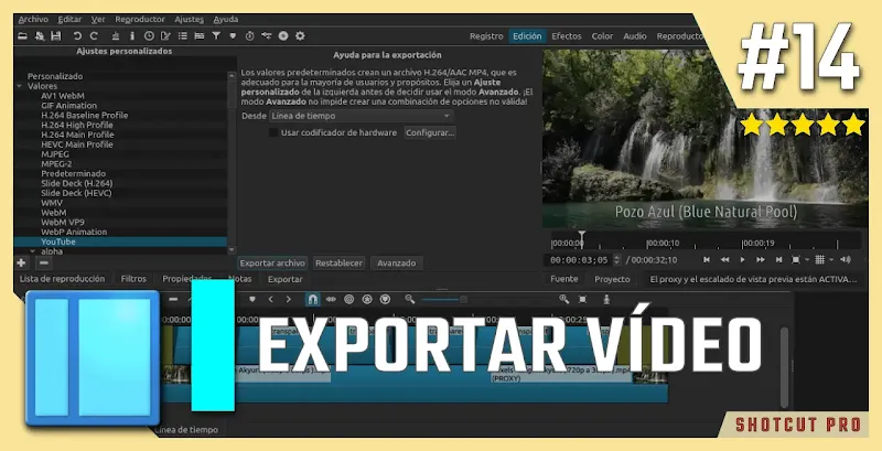 La exportación o renderizado es el último paso de todo proyecto ya que convierte todo lo realizado en la línea de tiempo en un archivo de video