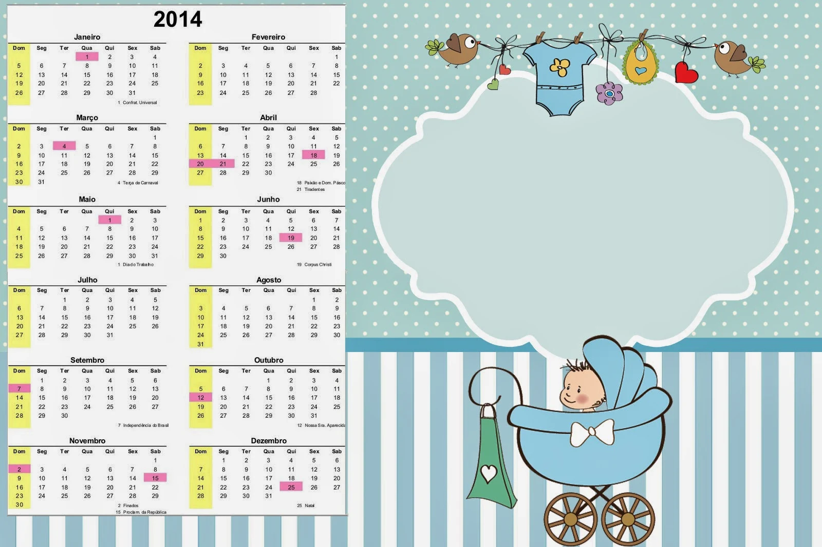 2014 Free Printable Calender.