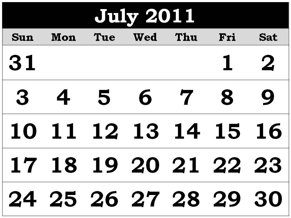 july 2011 calendar. Printable Calendar 2011 July