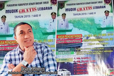 Ambon, Malukupost.com - Pemerintah kabupaten (Pemkab) Seram Bagian Timur (SBT), Provinsi Maluku, menyiapkan sebanyak 1.500 jatah tiket mudik gratis kepada masyarakat setempat yang ingin merayakan Idul Fitri 1440 Hijriah di kampung halamannya. Sekretaris Dinas Perhubungan Kabupaten SBT, Iksan Keliwooy, saat dikonfirmasi dari Ambon, Jumat (17/5), membenarkan ribuan tiket mudik gratis itu disiapkan untuk warga yang akan mudik dengan menggunakan sejumlah moda transportasi laut maupun darat.