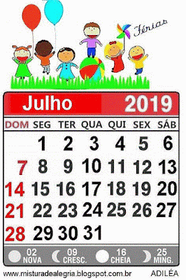 Calendário julho de 2019