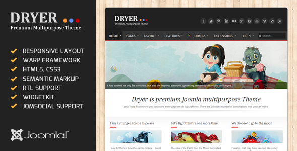 Dryer - Responsive JomSocial Ready Joomla Template - Blog / Magazine Joomla