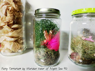 Feathered Fairy Terrarium; DIY create your own dry terrarium, needs no water or sunlight and you can't kill this one because it's already dead. Shown beside mermaid terrarium. Night Sea 90