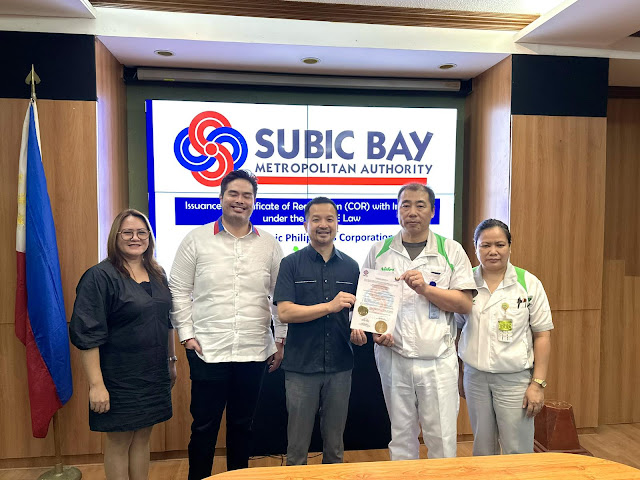 SBMA Chairman and Administrator Jonathan D. Tan (3rd from left) awards the Certificate of Registration (COR) with Incentives under the CREATE law to Nidec Subic Philippines Corporation President Takeshi Yamamoto during a simple ceremony held at the boardroom of the administration building on Tuesday.  Nidec Subic Philippines was granted incentives under the CREATE law which include a tax holiday, special corporate income tax, duty exemption, VAT exemption on importation, and VAT zero rate on local purchases.