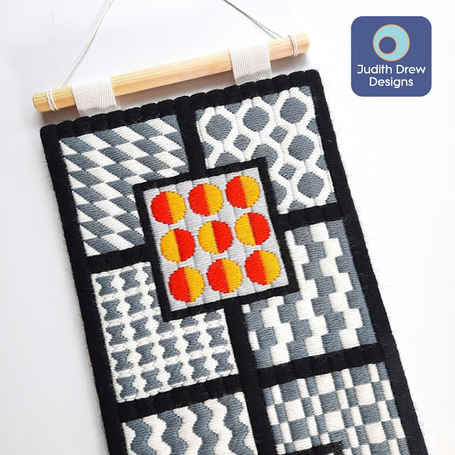 Judith Drew Designs modern sampler with 12 different stitch patterns.