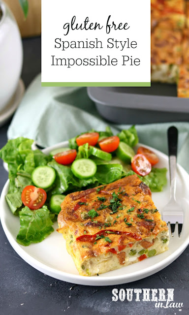 Easy Gluten Free Spanish Impossible Pie Recipe with Chorizo, Feta, Red Capsicum, Onions and Peas - Healthy Meal Prep Recipes and Lunch Ideas