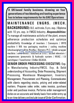 UK Based Company In UAE Urgently Requires