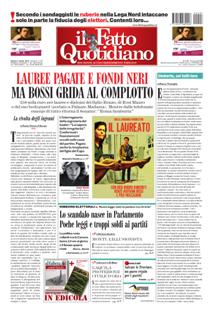 Il Fatto Quotidiano del 7 Aprile 2012 | ISSN 2037-089X | TRUE PDF | Quotidiano | Cronaca | Politica
Il quotidiano è edito dal 23 settembre 2009. L'uscita del giornale è stata preceduta da una lunga fase preparatoria iniziata il 28 maggio 2009 con l'annuncio del nuovo quotidiano dato sul blog voglioscendere.it da Marco Travaglio.
Il nome della testata è stato scelto in memoria del giornalista Enzo Biagi, conduttore del programma televisivo Il Fatto, mentre il logo del bambino con il megafono si ispira al quotidiano La Voce, in omaggio al suo fondatore Indro Montanelli.
L'editore ha manifestato la volontà di rinunciare ai fondi del finanziamento pubblico per l'editoria e di sovvenzionarsi soltanto con i proventi della pubblicità e delle vendite, e di usufruire solo delle tariffe postali agevolate per i prodotti editoriali sino alla loro abrogazione nell'aprile 2010.