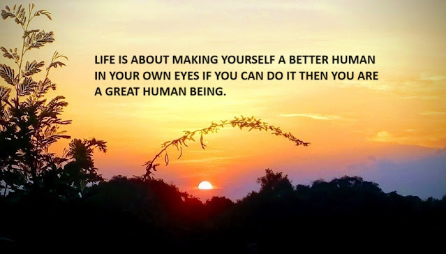 LIFE IS ABOUT MAKING YOURSELF A BETTER HUMAN IN YOUR OWN EYES IF YOU CAN DO IT THEN YOU ARE A GREAT HUMAN BEING.
