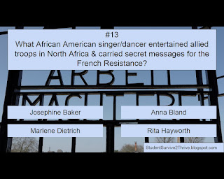 What African American singer/dancer entertained allied troops in North Africa & carried secret messages for the French Resistance? Answer choices include: Josephine Baker, Anna Bland, Marlene Dietrich, Rita Hayworth