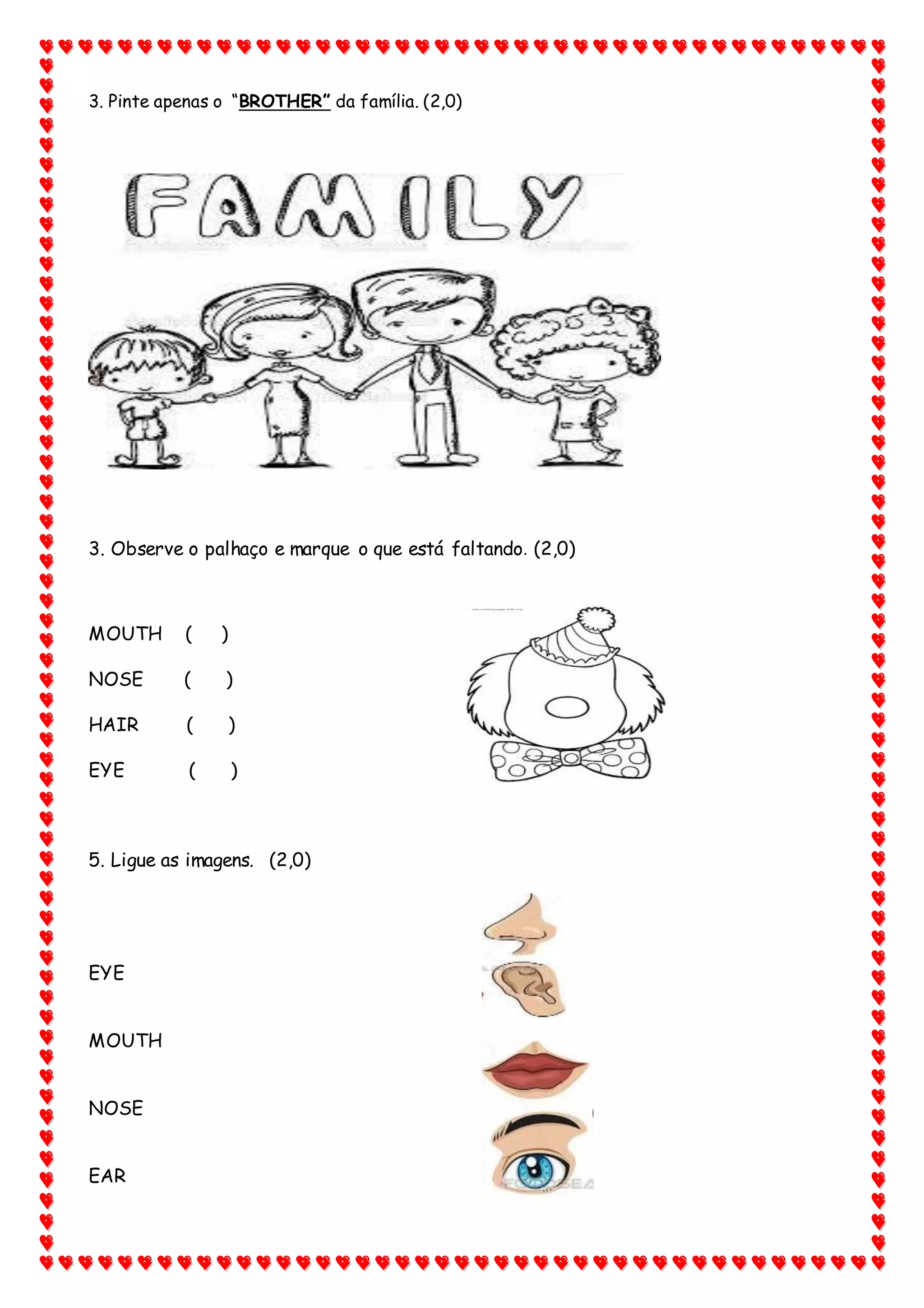 prova de inglês 1 ano fundamental