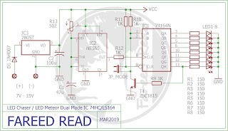 skema Lampu Mode Jetbus dan Mode LED Meteor menggunakan IC 74HC164N