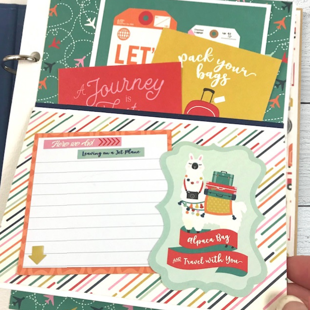 Travel Memories Scrapbook Album page with a pocket and journaling cards