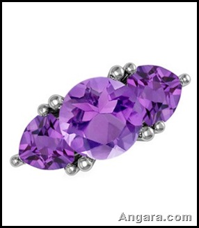Round and Trillion Amethyst Three Stone Ring