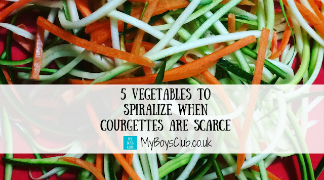 Alternative vegetables to spiralise when there are no courgettes - carrots, leeks, sweet potatoe, cabbage and parsnip.