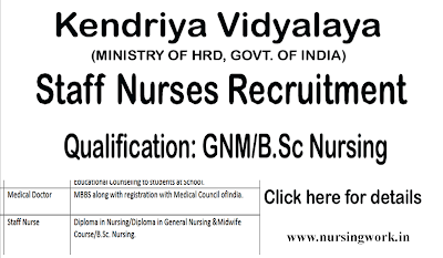 Kendriya Vidyalaya Nursing Jobs 2023