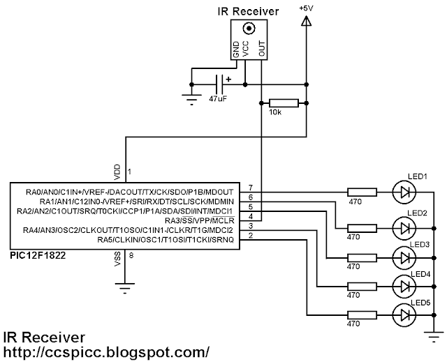 NEC IR remote control receiver circuit PIC12F1822
