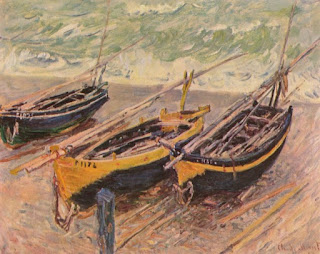 "Tres Barcos Pesqueros" de Claude Monet