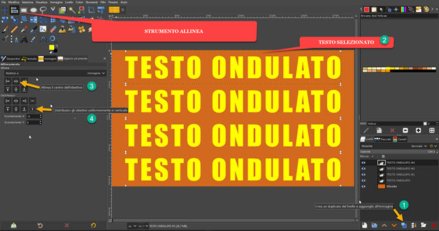 creare quattro testi in verticale