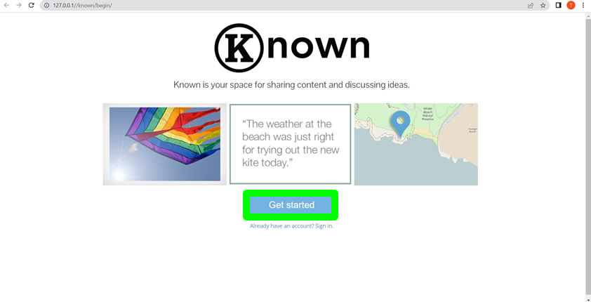 known website getting started page
