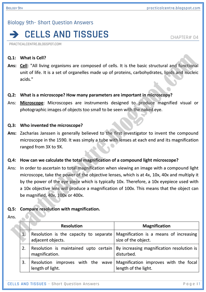 cells-and-tissues-short-question-answers-biology-9th-notes