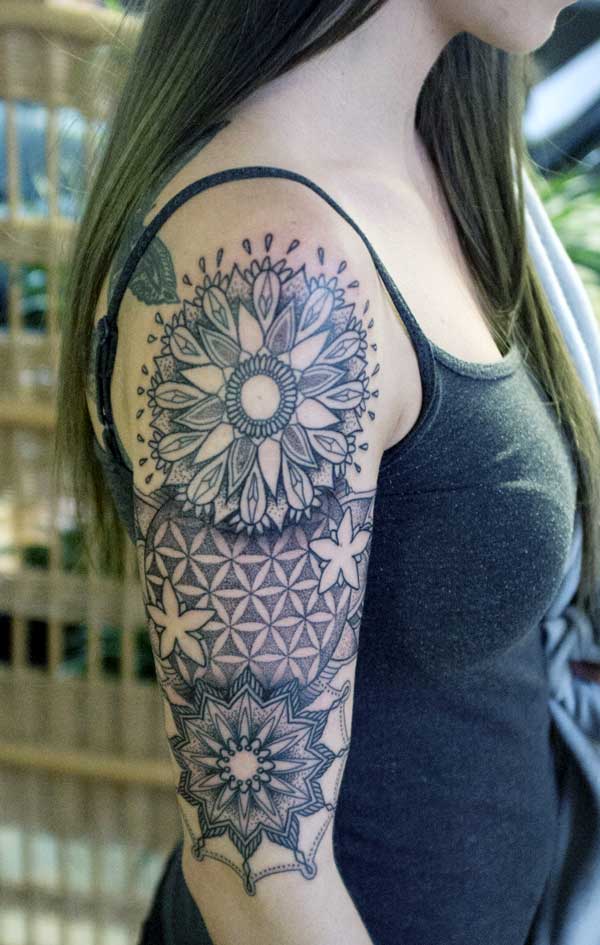 stunning mandala flower tattoo designs that would make the girl's half sleeve